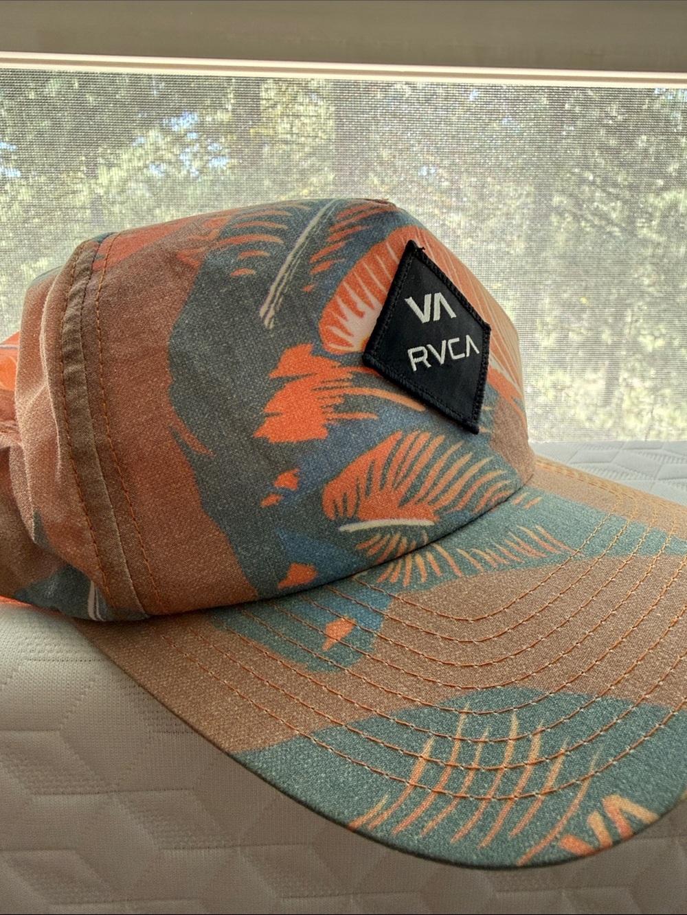 RVCA Palm-Print Cap in Coral & Teal